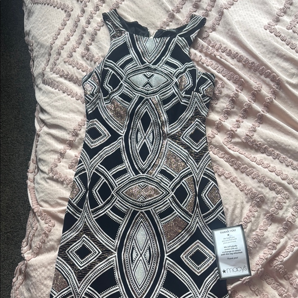 Speechless Black and Silver Sheath Mini Dress Halter Neckline